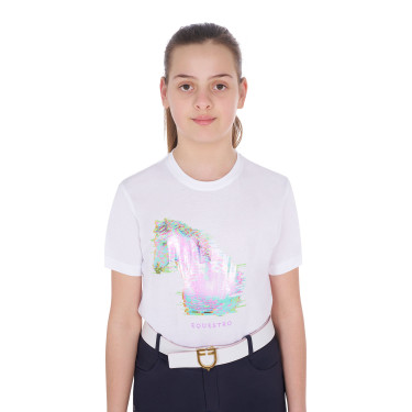 Camiseta para niña con estampado de caballo en interferencia Equestro Camiseta para niña con estampado de caballo en interferencia Equestro