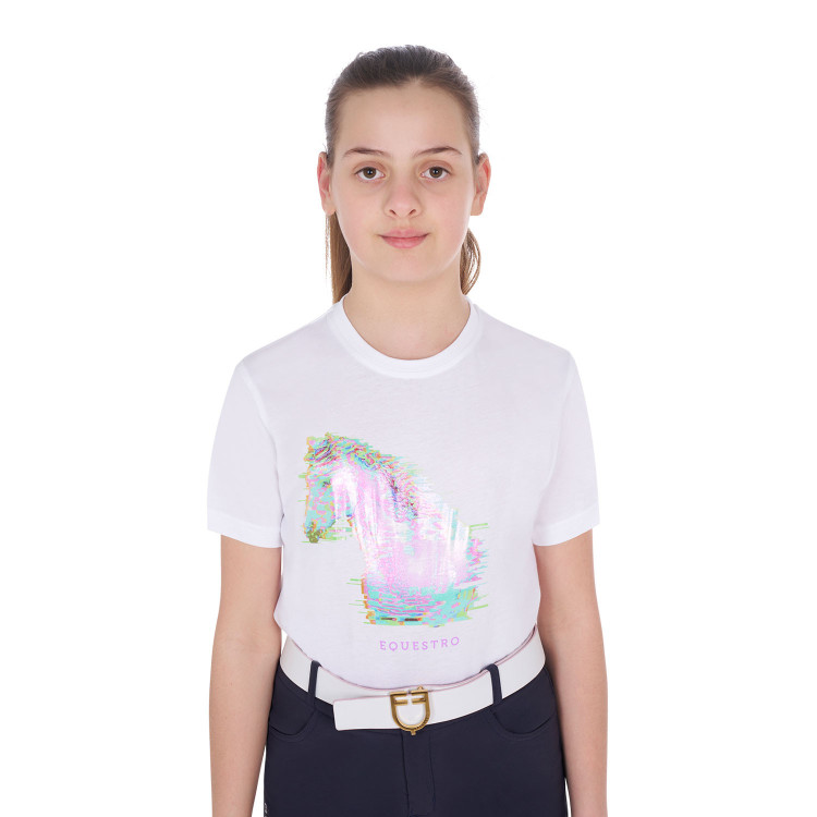 Camiseta para niña con estampado de caballo en interferencia Equestro Camiseta para niña con estampado de caballo en interferencia Equestro
