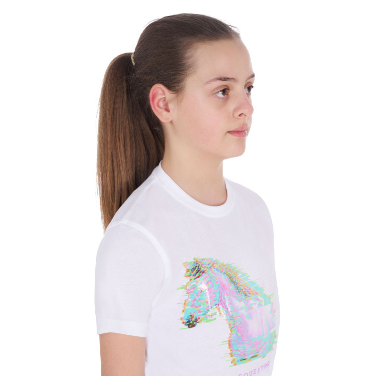 Camiseta para niña con estampado de caballo en interferencia Equestro Camiseta para niña con estampado de caballo en interferencia Equestro