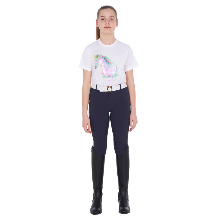 Camiseta para niña con estampado de caballo en interferencia Equestro Camiseta para niña con estampado de caballo en interferencia Equestro