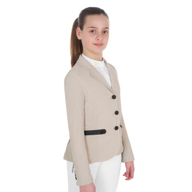 Chaqueta de concurso de tres botones para niña en malla Equestro Chaqueta de concurso de tres botones para niña en malla Equestro