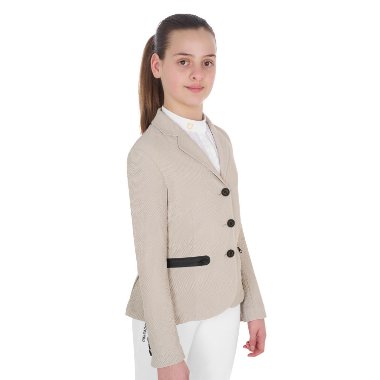 Chaqueta de concurso de tres botones para niña en malla Equestro Chaqueta de concurso de tres botones para niña en malla Equestro
