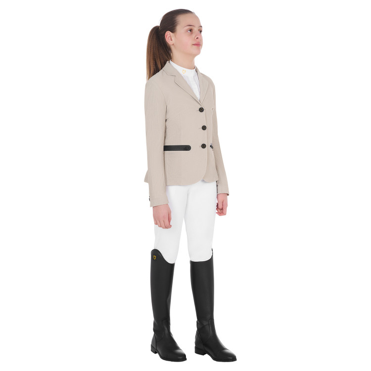 Chaqueta de concurso de tres botones para niña en malla Equestro Chaqueta de concurso de tres botones para niña en malla Equestro