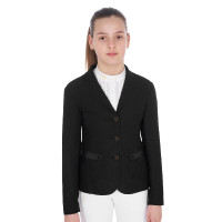 Chaqueta de concurso de tres botones para niña en malla Equestro Oxford tostado Rosa Chaqueta de concurso de tres botones para niña en malla Equestro Oxford tostado Rosa