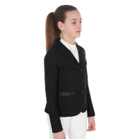 Chaqueta de concurso de tres botones para niña en malla Equestro Oxford tostado Rosa Chaqueta de concurso de tres botones para niña en malla Equestro Oxford tostado Rosa
