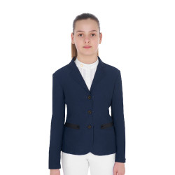 Chaqueta de concurso de tres botones para niña en malla Equestro Marino Azul marino