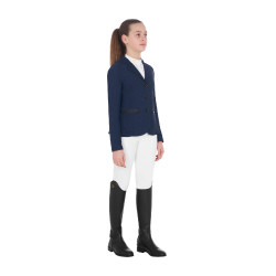 Chaqueta de concurso de tres botones para niña en malla Equestro Marino Azul marino
