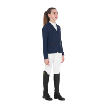 Chaqueta de concurso de tres botones para niña en malla Equestro Marino Azul marino