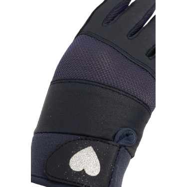 Horze Guantes de Equitación con Estampado de Corazones con Purpurina para Niños Horze Guantes de Equitación con Estampado de Corazones con Purpurina para Niños