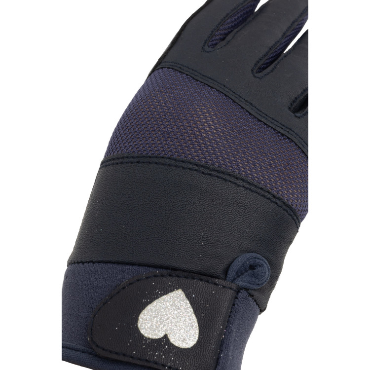 Horze Guantes De Equitación con Estampado de Corazones en Brillantina para Niños Horze Guantes De Equitación con Estampado de Corazones en Brillantina para Niños
