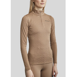 Polo de equitación MoCilia Jacquard refinado de manga larga para mujer Latté Marr&amp;amp;amp;oacute;n