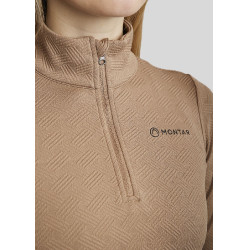 Polo de equitación MoCilia Jacquard refinado de manga larga para mujer Latté Marr&amp;amp;amp;oacute;n