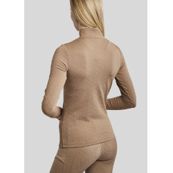 Polo de equitación MoCilia Jacquard refinado de manga larga para mujer Latté Marr&amp;amp;amp;oacute;n