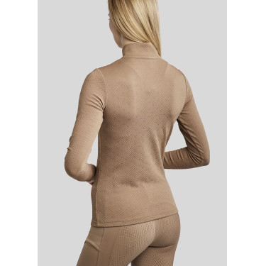 Polo de equitación MoCilia Jacquard refinado de manga larga para mujer Latté Marr&amp;amp;amp;oacute;n