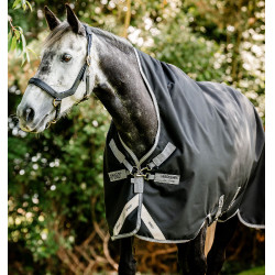 Manta para caballo Horseware High Neck Amigo® Bravo 12 Original 250g 1200D Negro / gris titanio / plata