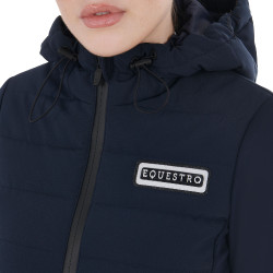 Plumífero con capucha Equestro para mujer en mezcla técnica Americana marina Azul marino