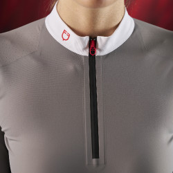 Polo de concurso para mujer Equestro Ridertechnology de manga larga con cremallera Pájaro burlón Gris