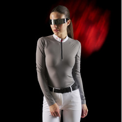 Polo de concurso para mujer Equestro Ridertechnology de manga larga con cremallera Pájaro burlón Gris