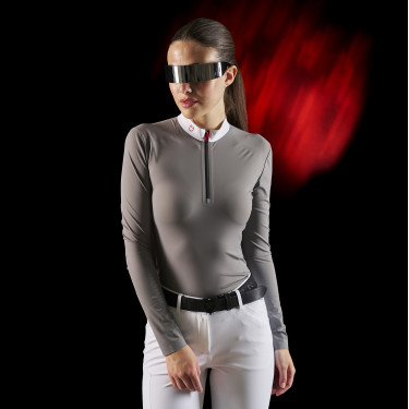 Polo de concurso para mujer Equestro Ridertechnology de manga larga con cremallera Polo de concurso para mujer Equestro Ridertechnology de manga larga con cremallera