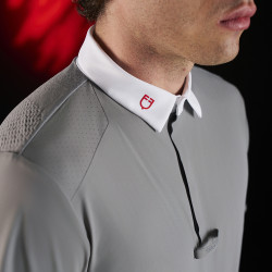 Polo de concurso para hombre Equestro Ridertechnology de manga corta con botones Pájaro burlón Gris