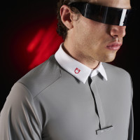 Polo de concurso para hombre Equestro Ridertechnology de manga larga con botones Pájaro burlón Gris Polo de concurso para hombre Equestro Ridertechnology de manga larga con botones Pájaro burlón Gris