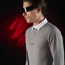 Polo de concurso para hombre Equestro Ridertechnology de manga larga con botones Pájaro burlón Gris