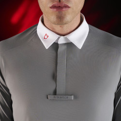 Polo de concurso para hombre Equestro Ridertechnology de manga larga con botones Pájaro burlón Gris