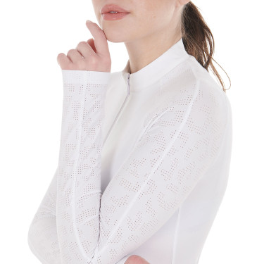 Polo de concurso slim fit para mujer con inserciones de malla Equestro Polo de concurso slim fit para mujer con inserciones de malla Equestro