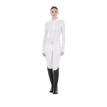 Polo de concurso slim fit para mujer con inserciones de malla Equestro Polo de concurso slim fit para mujer con inserciones de malla Equestro