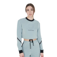 Sudadera corta con cuello redondo para mujer Equestro Niebla gris Azul Sudadera corta con cuello redondo para mujer Equestro Niebla gris Azul