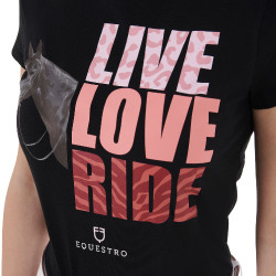 Camiseta Equestro de algodón para mujer Live Love Ride Camiseta Equestro de algodón para mujer Live Love Ride