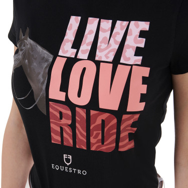 Camiseta Equestro de algodón para mujer Live Love Ride Camiseta Equestro de algodón para mujer Live Love Ride