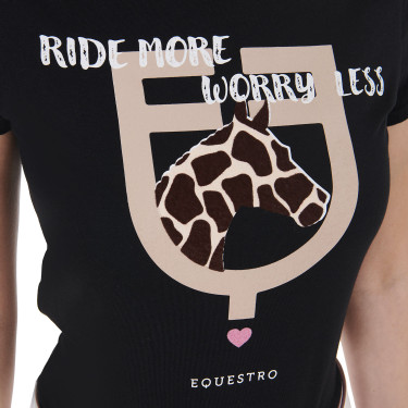 Camiseta Equestro de algodón para mujer Ride More Worry Less Camiseta Equestro de algodón para mujer Ride More Worry Less