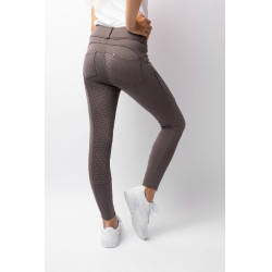 Pantalón de equitación térmico full grip Horze Rhea infantil con bolsillos traseros Halcón pardo Marr&amp;amp;amp;oacute;n