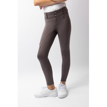 Pantalón de equitación térmico full grip Horze Rhea infantil con bolsillos traseros Halcón pardo Marr&amp;amp;amp;oacute;n