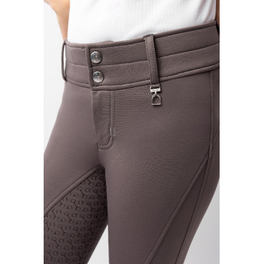 Pantalón de equitación térmico full grip Horze Rhea infantil con bolsillos traseros Halcón pardo Marr&amp;amp;amp;oacute;n