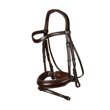 Brida colección Dy'on doma cuero plano Muserola Combinada Mediana con Cierre Pull-Back Castaño Marrón