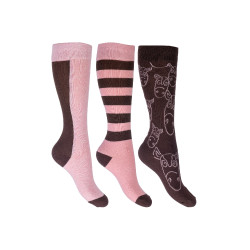 Calcetines para niños Houston HKM lote de 3 Marrón oscuro / rosa Marr&amp;oacute;n
