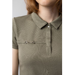 Polo funcional de manga corta para mujer Horze Denise Verde caqui