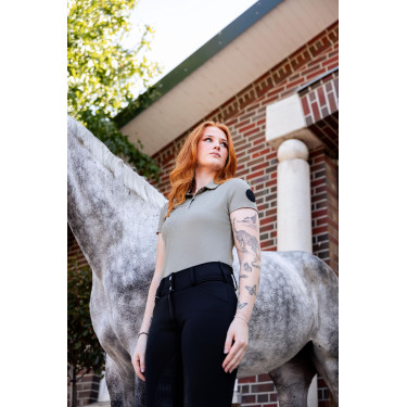 Polo funcional de manga corta para mujer Horze Denise Verde caqui