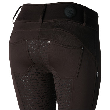 Pantalón de equitación térmico full grip Horze Rhea infantil con bolsillos traseros Marrón oscuro Marr&amp;amp;amp;oacute;n