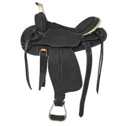 Silla western Lakota con faldón redondo grabado y con hilo de plata Negro Silla western Lakota con faldón redondo grabado y con hilo de plata Negro