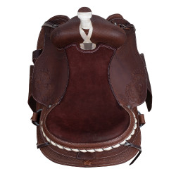 Silla western Lakota con faldón redondo grabado y con hilo de plata Castaño Marrón