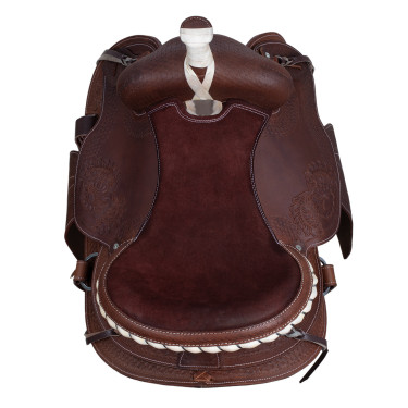 Silla western Lakota con faldón redondo grabado y con hilo de plata Castaño Marrón