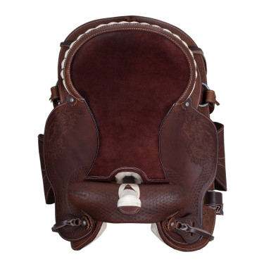 Silla western Lakota con faldón redondo grabado y con hilo de plata Castaño Marrón