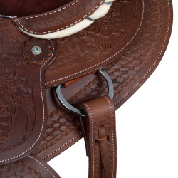 Silla western Lakota con faldón redondo grabado y con hilo de plata Castaño Marrón