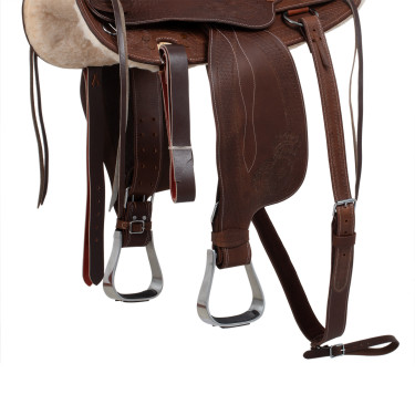 Silla western Lakota con faldón redondo grabado y con hilo de plata Castaño Marrón