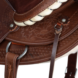Silla western Lakota con faldón redondo grabado y con hilo de plata Castaño Marrón