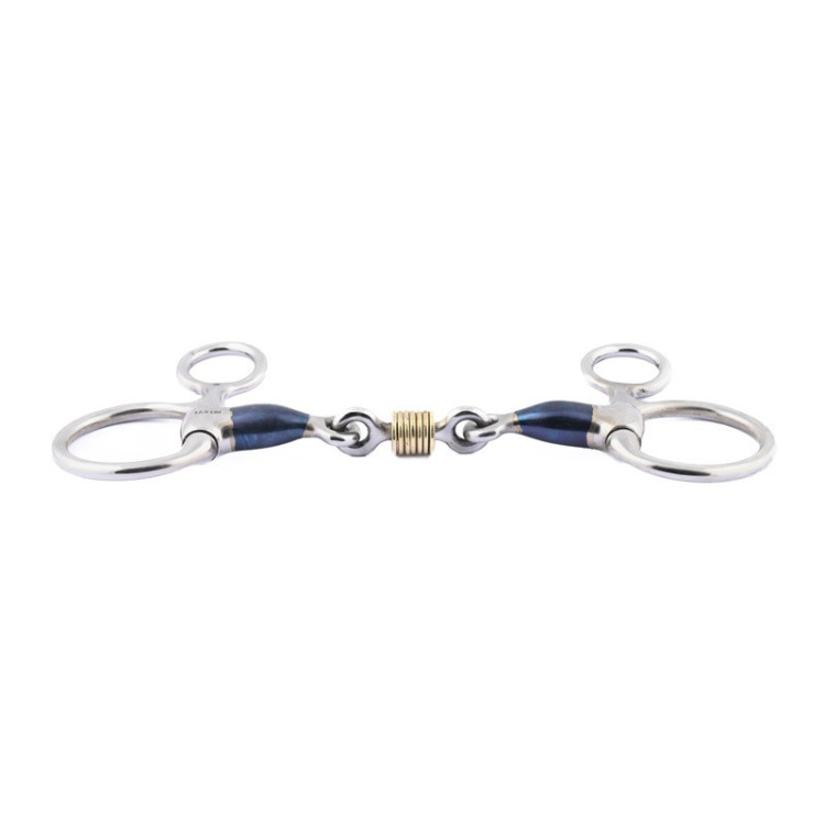Mors baucher Jump'In doble rotura Blue Steel con anillas de cobre
