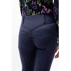 Pantalón de equitación Horze Mira infantil con culera completa Apertura Azul marino